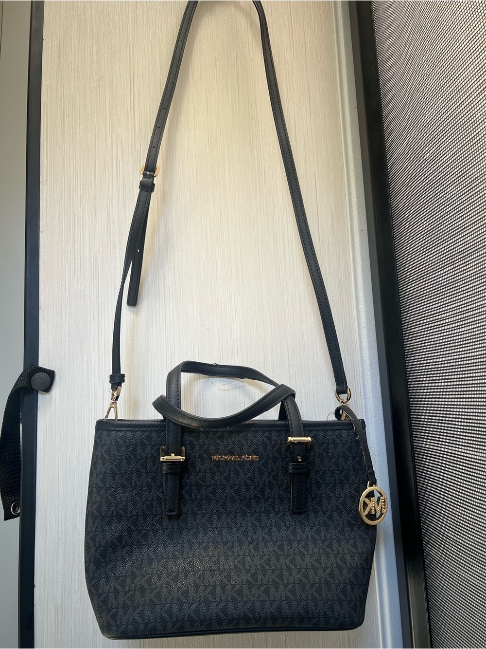 Michael Kors Black Logo Satchel with Gold Hardware